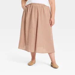 Women's Pull-On Midi Skirt - A New Day™ Brown Gingham XXL