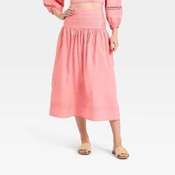 Women's Eyelet Midi Skirt - A New Day™ Pink XS