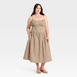 Women's Corset Midi Dress - A New Day™ Brown Gingham XXL