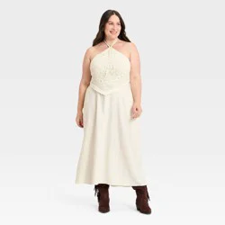 Women's Embroidered Skater Dress - A New Day™ Cream XXL