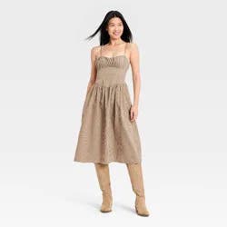 Women's Corset Midi Dress - A New Day™ Brown Gingham XL