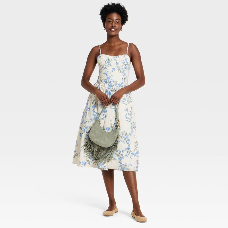 slide 3 of 3, Women's Corset Midi Dress - A New Day™ Blue Floral L, 1 ct