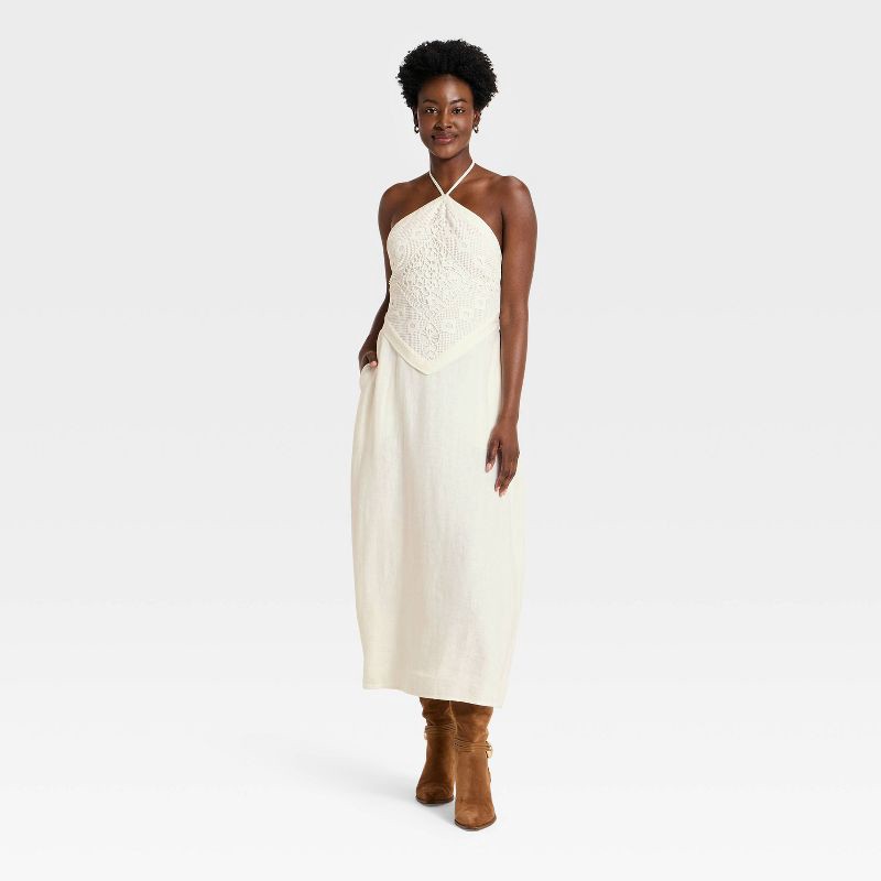 slide 1 of 3, Women's Embroidered Skater Dress - A New Day™ Cream M, 1 ct