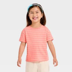 Toddler Girls' Striped Relaxed T-Shirt - Cat & Jack™ Neon Pink 3T