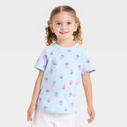 Toddler Girls' Short Sleeve Strawberries Printed T-Shirt - Cat & Jack™ Light Blue 2T
