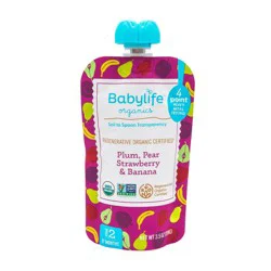 Babylife Organics Plum Pear Strawberry and Banana Baby Food Pouch - 3.5oz: Age Level 10M+, 2nd Stage, Pureed Baby Food, Ready to Eat