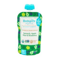 Babylife Organics Spinach Apple Pear and Blueberry Baby Food Pouch - 3.5oz: 10 Months and Up, 2nd Stage, Ready to Eat