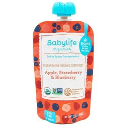 Babylife Organics Apple Strawberry and Blueberry Baby Food Pouch - 3.5oz: Age 10 Months+, 2nd Stage, Pureed, Ready to Eat
