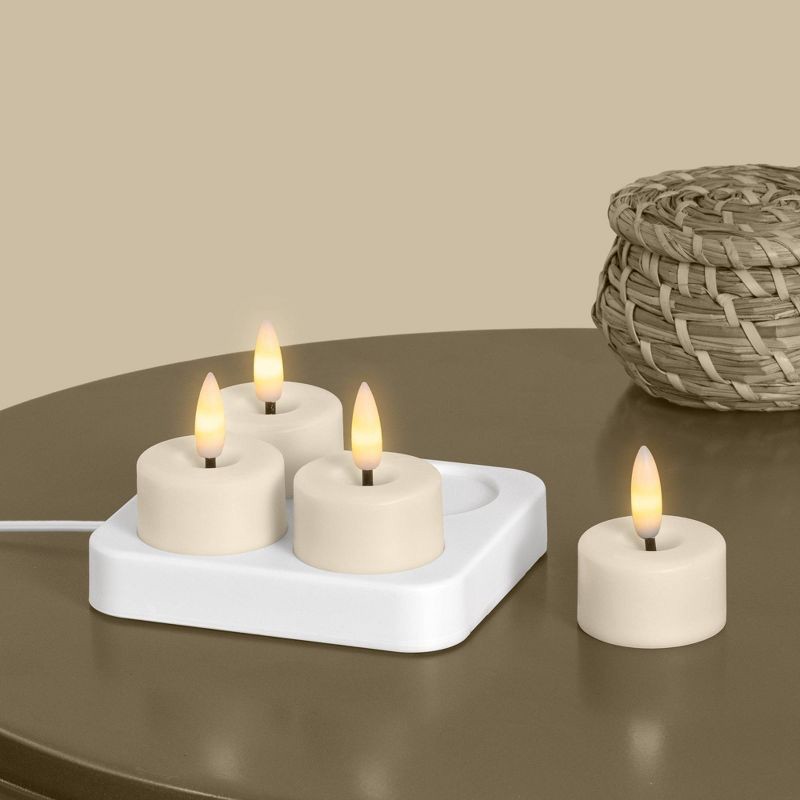slide 1 of 3, W&A Home 2"x2" 4pk Rechargeable LED Plastic Tea Light Candle, 4 ct