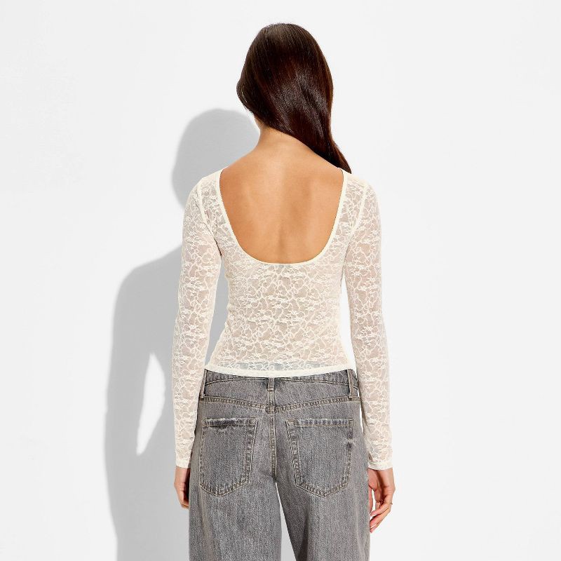 slide 3 of 4, Women's Long Sleeve Open Back Lace Blouse - Wild Fable™ Cream M, 1 ct