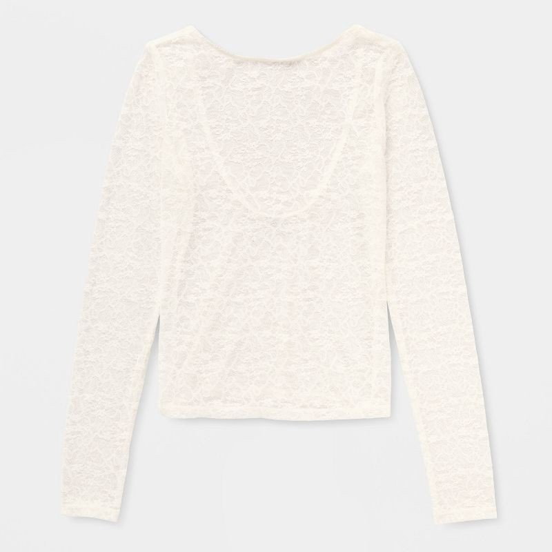 slide 4 of 4, Women's Long Sleeve Open Back Lace Blouse - Wild Fable™ Cream M, 1 ct
