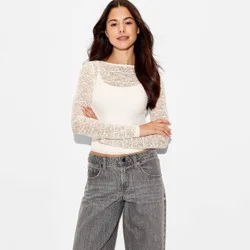 Women's Long Sleeve Open Back Lace Blouse - Wild Fable™ Cream XL