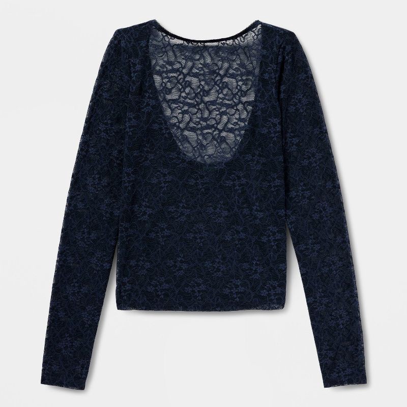 slide 4 of 4, Women's Long Sleeve Open Back Lace Blouse - Wild Fable™ Navy Blue XL, 1 ct