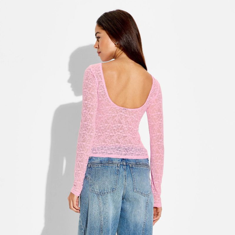 slide 3 of 4, Women's Long Sleeve Open Back Lace Blouse - Wild Fable™ Blush XS, 1 ct