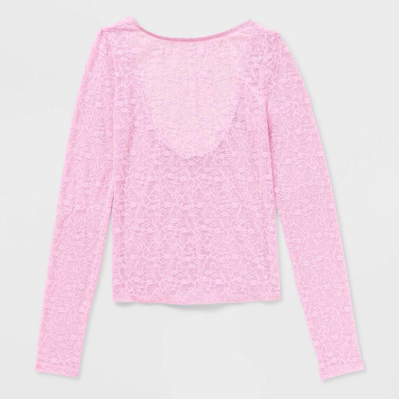 slide 4 of 4, Women's Long Sleeve Open Back Lace Blouse - Wild Fable™ Blush M, 1 ct