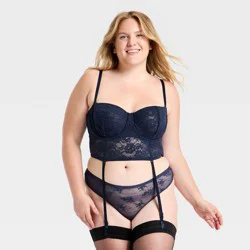 Women's Lace Garter Bustier - Wild Fable™ Navy Blue XXL