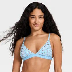 Women's Cotton Rib Triangle Bralette - Wild Fable™ Blue Strawberry S