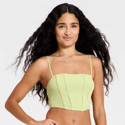 Women's Cotton Rib Corset Bralette - Wild Fable™ Green XL