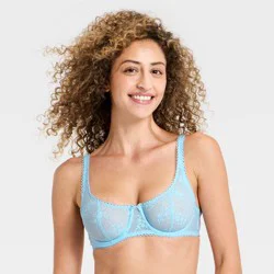 Women's Lace Unlined Balconette Bra - Wild Fable™ Heirloom Blue 32A