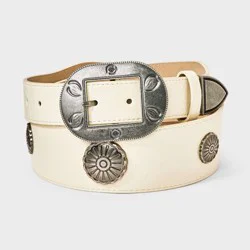 Western Wide Buckle Western Studded Belt - Universal Thread™ Cream XS