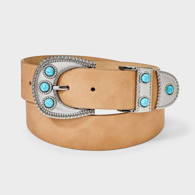 slide 1 of 3, Western Faux Suede and Metal with Turquoise Western Buckle - Universal Thread™ Taupe XXL, 1 ct