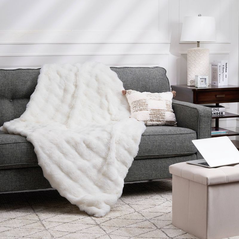 slide 2 of 4, National Brand Bubble Faux Fur Throw Blanket Ivory, 1 ct