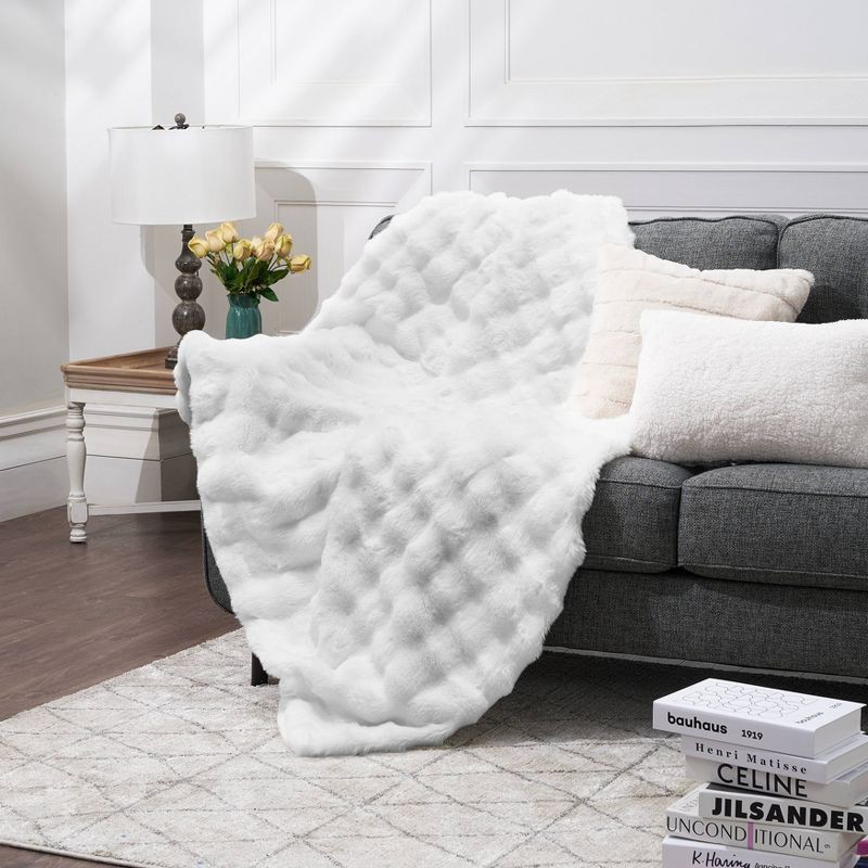 slide 3 of 4, National Brand Bubble Faux Fur Throw Blanket Ivory, 1 ct