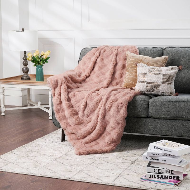 slide 2 of 4, National Brand Bubble Faux Fur Throw Blanket Blush, 1 ct