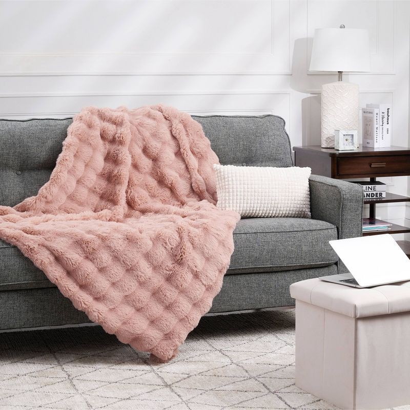 slide 4 of 4, National Brand Bubble Faux Fur Throw Blanket Blush, 1 ct