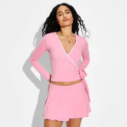 Women's ButterBliss Long Sleeve Deep V-Neck Wrap Top - Wild Fable™ Blush M