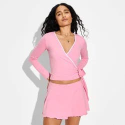 Women's ButterBliss Long Sleeve Deep V-Neck Wrap Top - Wild Fable™ Blush XL