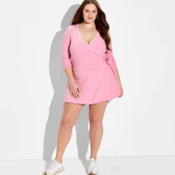 Women's ButterBliss Long Sleeve Deep V-Neck Wrap Top - Wild Fable™ Blush XXL