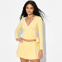 Women's ButterBliss Long Sleeve Deep V-Neck Wrap Top - Wild Fable™ Light Yellow XL