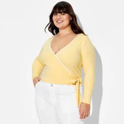 Women's ButterBliss Long Sleeve Deep V-Neck Wrap Top - Wild Fable™ Light Yellow XXL