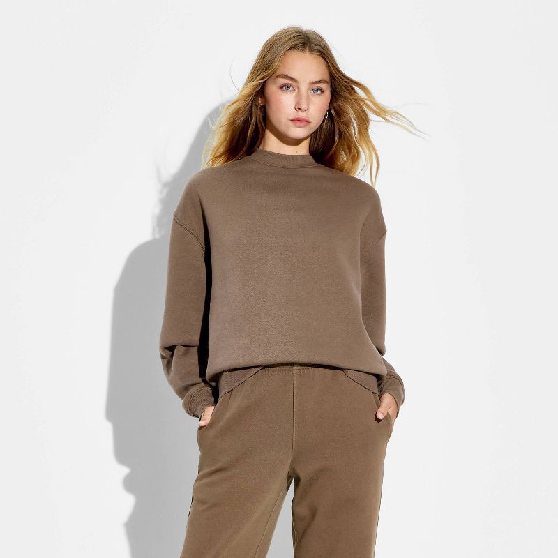 slide 2 of 3, Women's Oversized Pullover Sweatshirt - Wild Fable™ Espresso M, 1 ct
