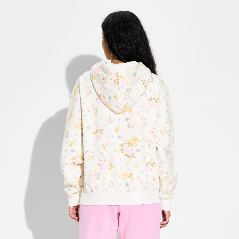 slide 3 of 3, Women's Oversized Hooded Pullover Sweatshirt - Wild Fable™ Cream Floral M, 1 ct