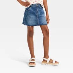 Girls' Mid-Rise Denim Skort - art class™ Medium Wash Blue L