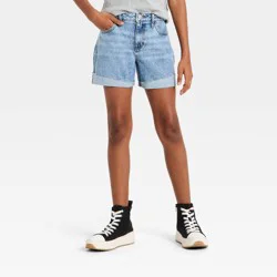 Girls' High-Rise A-line Denim Shorts - art class™ Medium Wash Blue S