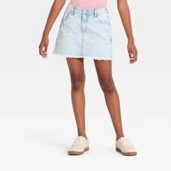 Girls' Mid-Rise Denim Skort - art class™ Light Wash Blue M
