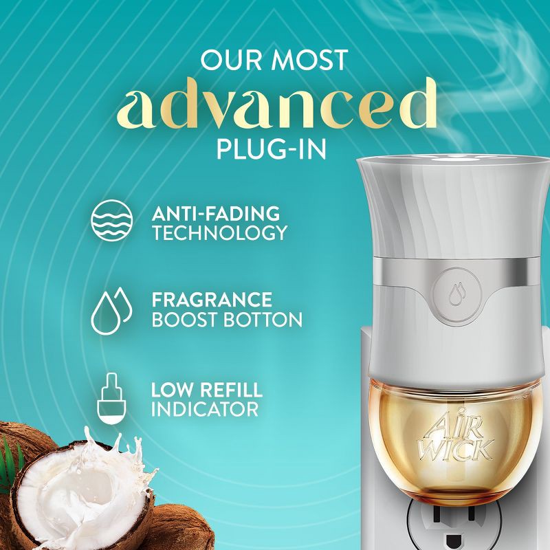 slide 4 of 8, Air Wick Vibrant Scented Oil Air Freshener Starter Kits - 1 Warmer + 1 Refill - Island Coconut & Warm Sands - 2ct, 2 ct