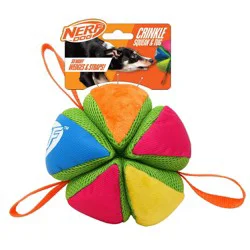NERF Squeak and Crunch Wedge with Straps Ball Dog Toy: Rubber, Large/Medium Breeds, Tug and Fetch Activities