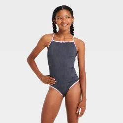 Girls' Sweet Ribbed Solid One Piece Swimsuit - art class™ Smoky Lilac M