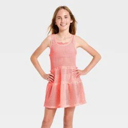 Girls' Top Tier Crochet Cover-Up Dress - Cat & Jack™ Coral Pink XL