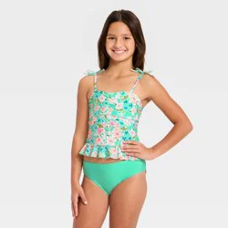 Girls' Whimsical Floral Tankini Set - Cat & Jack™ Nettle Green XS