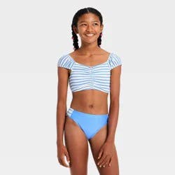 Girls' Rose Seersucker Bikini Set - art class™ Blue XS