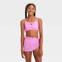 Girls' 3pc Spring Blossom Bikini Set - art class™ Pink S