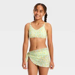 Girls' 3pc Rosie Blooms Bikini Set - art class™ Yellow M