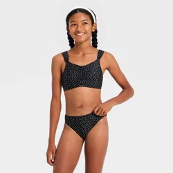 Girls' Mini Polka Dot Bikini Set - art class™ Black/White XS