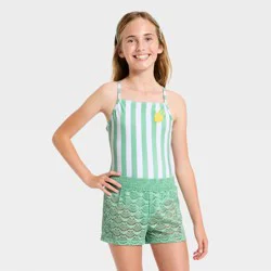 Girls' Island Umbrella Swimwear Set - Cat & Jack™ Sage Green/White M