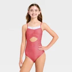 Girls' Mini Gingham One Piece Swimsuit - art Class™ Red XS